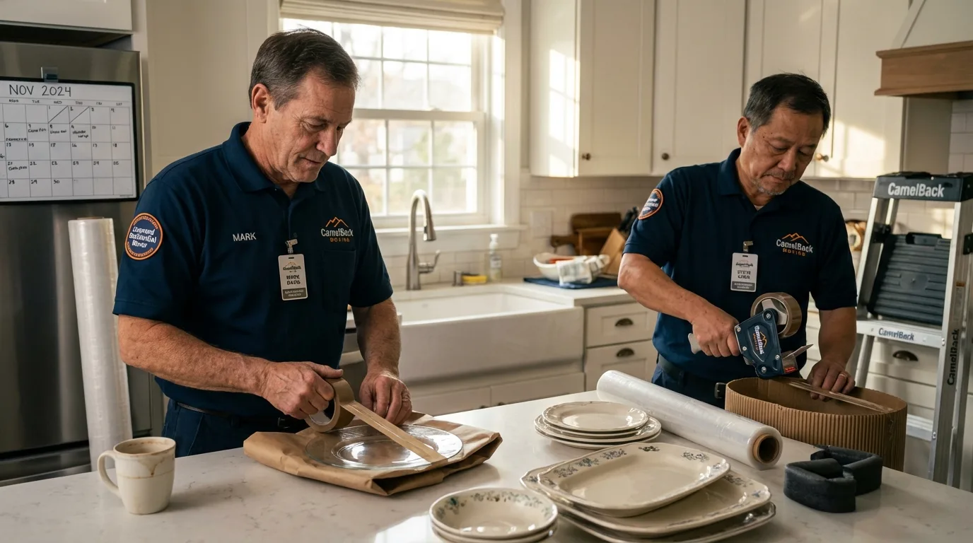Professional crew packing kitchen dishware in Bixby, OK